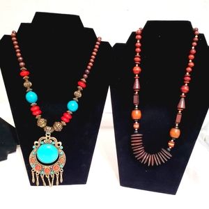 Bundle of 2 Faux Turquoise Wood Necklaces
